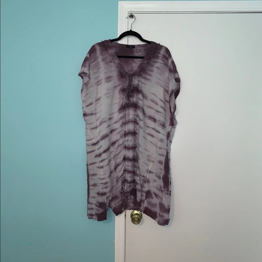 purple and white tie-dye dress/cover-up